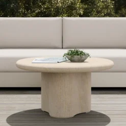Menorca Faux Travertine Outdoor Coffee Table (32")