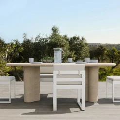 Menorca Faux Travertine Outdoor Oval Dining Table (86")