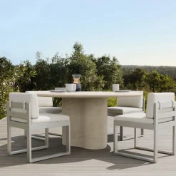 Menorca Faux Travertine Outdoor Round Dining Table (60")