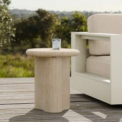 Menorca Faux Travertine Outdoor Side Table (18")