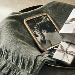 Metal Tabletop Frame w/ Metal Bowl & Brushed Woven Throw Gift Set
