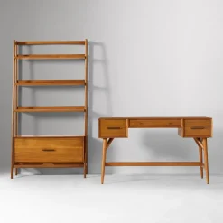 Mid-Century Desk (52") & Wide Tower Bookshelf Set