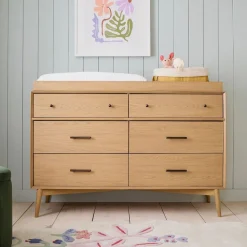 Mid-Century 6-Drawer Wide Dresser with Removable Topper (56")