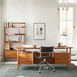 Mid-Century Executive Desk (74") & Wide Tower Bookshelf Set