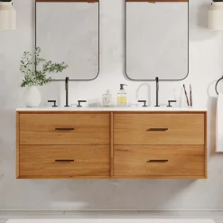 Mid-Century Floating Double Bathroom Vanity (63"–72")