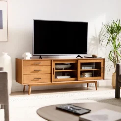 Mid-Century Glass Media Console (72"–80")
