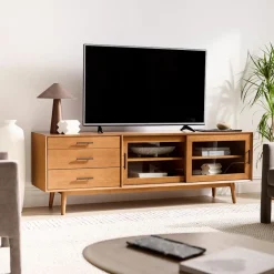 Mid-Century Glass Media Console (72"–80")