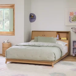 Mid-Century Headboard Storage Platform Bed