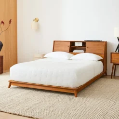 Mid-Century Headboard Storage Platform Bed