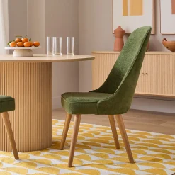 Mid-Century High Back Dining Chair - Wood Legs