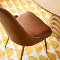 Mid-Century High-Back Leather Dining Chair - Metal Legs