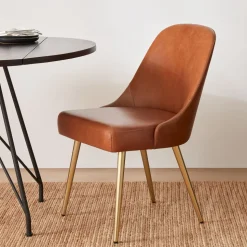 Mid-Century Leather Dining Chair - Metal Legs