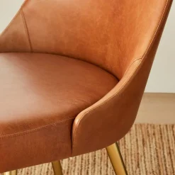 Mid-Century Leather Dining Chair - Metal Legs