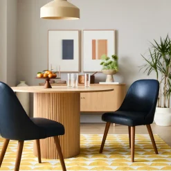 Mid-Century Leather Dining Chair - Wood Legs