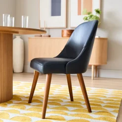 Mid-Century Leather Dining Chair - Wood Legs