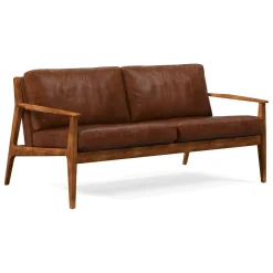 Mid-Century Leather Show Wood Sofa (66")