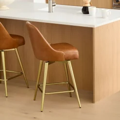Mid-Century Leather Swivel Counter Stool - Metal Legs