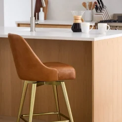 Mid-Century Leather Swivel Counter Stool - Metal Legs