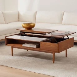 Mid-Century Marble Double Pop-Up Coffee Table (51")