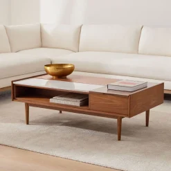 Mid-Century Marble Pop-Up Coffee Table (48"–60")