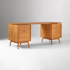 Mid-Century Modular Desk w/ 2 File Cabinets (70")