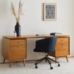Mid-Century Modular Desk w/ 2 File Cabinets (70") - ADA