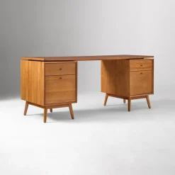 Mid-Century Modular Desk w/ 2 File Cabinets (70") - ADA