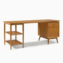 Mid-Century Modular Desk w/ File Cabinet & Shelves (70") - ADA