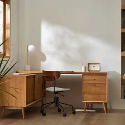 Mid-Century Modular L-Shaped Desk w/ File Cabinet & Bookcase (70") - ADA