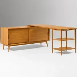 Mid-Century Modular L-Shaped Desk w/ Shelves & Bookcase (70")