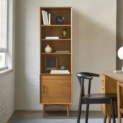 Mid-Century Narrow Bookcase w/ Closed Storage (20.5")