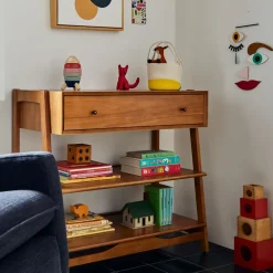 Mid-Century Open Narrow Dresser with Removable Topper (38")