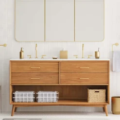 Mid-Century Open Storage Double Bathroom Vanity (63") - Acorn