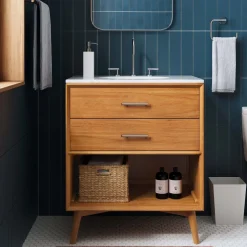 Mid-Century Open Storage Single Bathroom Vanity (24"–49") - Acorn