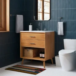 Mid-Century Open Storage Single Bathroom Vanity (24"–49") - Acorn