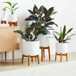 Mid-Century Turned Wood Leg Planters