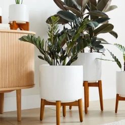 Mid-Century Turned Wood Leg Planters