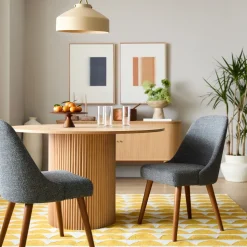 Mid-Century Upholstered Dining Chair - Wood Legs