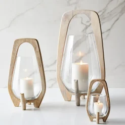Mid-Century Whitewashed Wood Lanterns