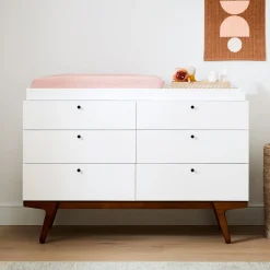Modern 6-Drawer Wide Dresser with Removable Topper (54")