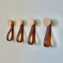 Modern Home by Bellver Cone Wall Hooks w/ Leather Strap - Set of 4