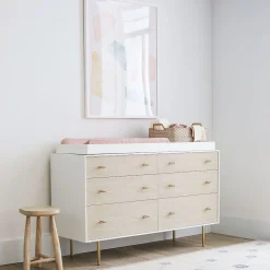 Modernist 6-Drawer Wide Dresser with Removable Topper (56") - White