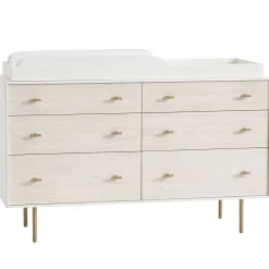 Modernist 6-Drawer Wide Dresser with Removable Topper (56") - White