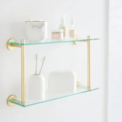 Modern Overhang Double Glass Bathroom Shelf