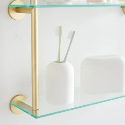 Modern Overhang Double Glass Bathroom Shelf
