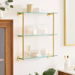 Modern Overhang Triple Glass Bathroom Shelf