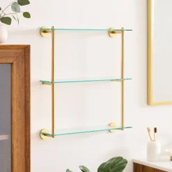 Modern Overhang Triple Glass Bathroom Shelf