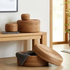 Modern Weave Rattan Round Lidded Baskets