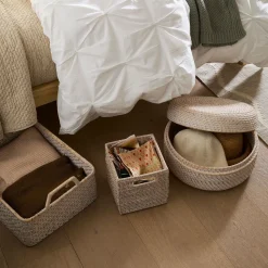 Modern Weave Rattan Round Lidded Baskets