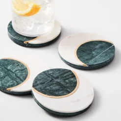 Moon Marble & Brass Coaster Sets